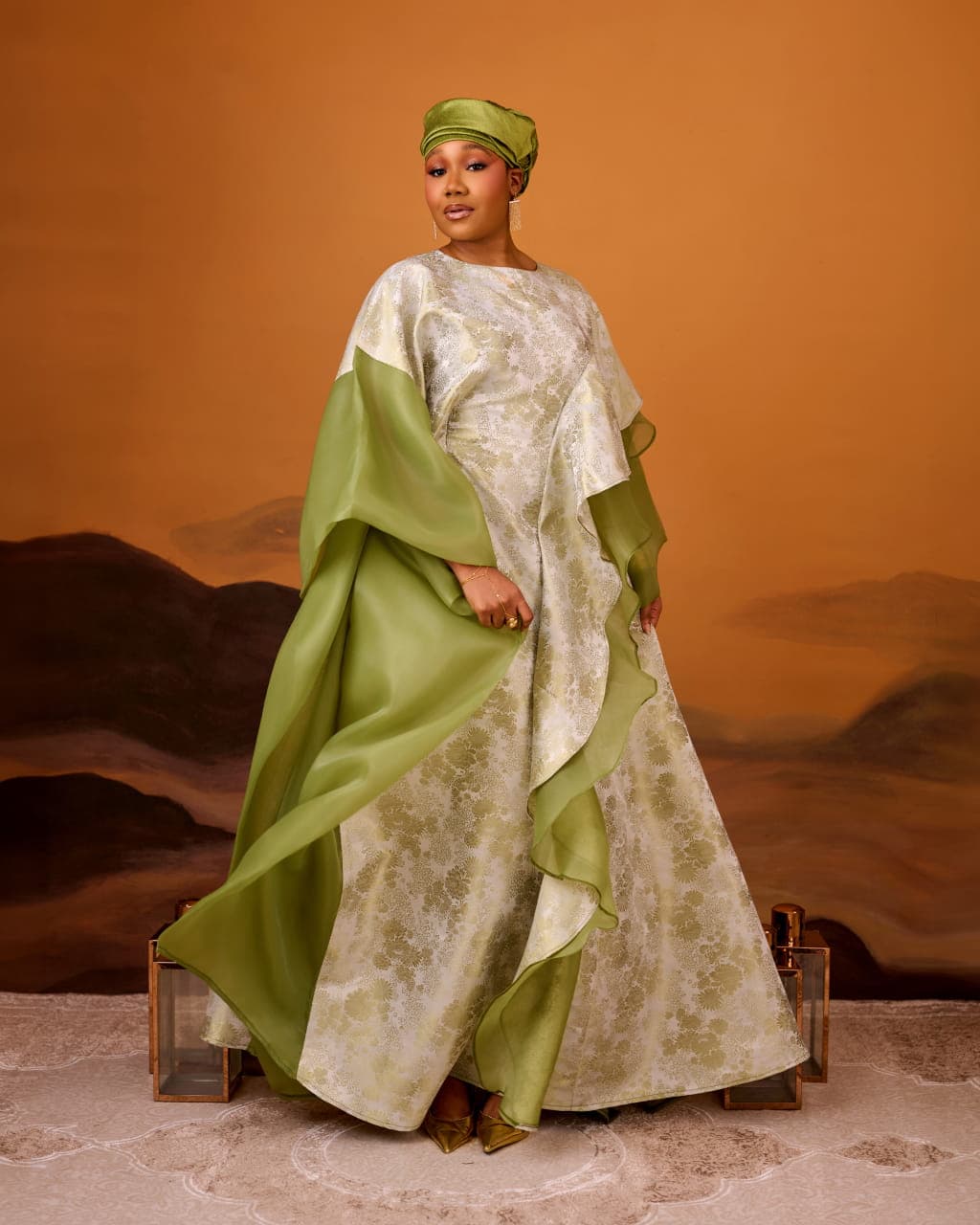 Zayn Jacquard Gown in Sage Green