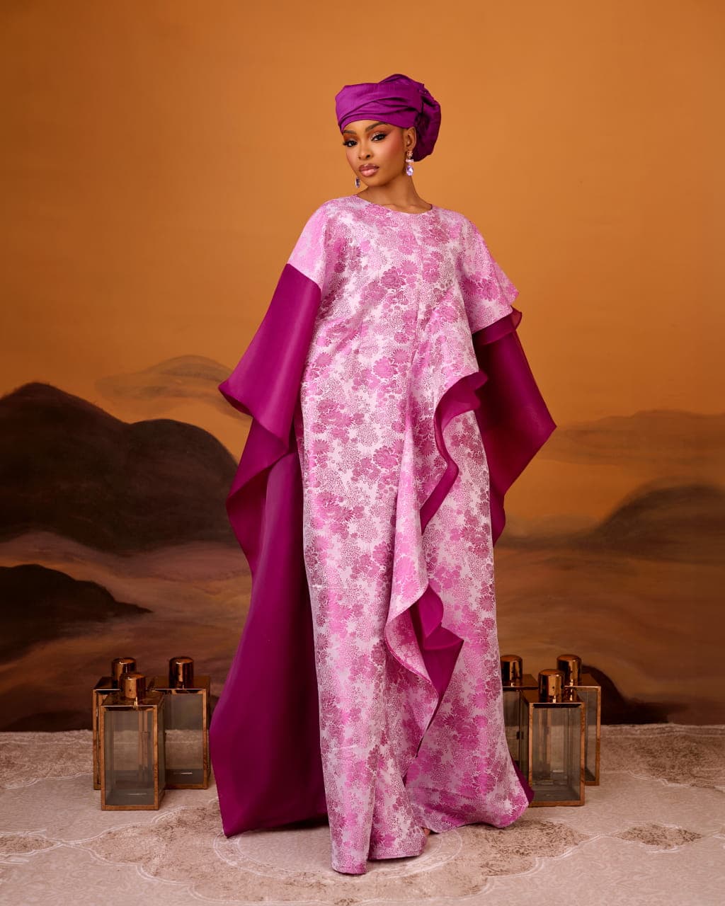 Zayn Jacquard Gown in Pink Magenta