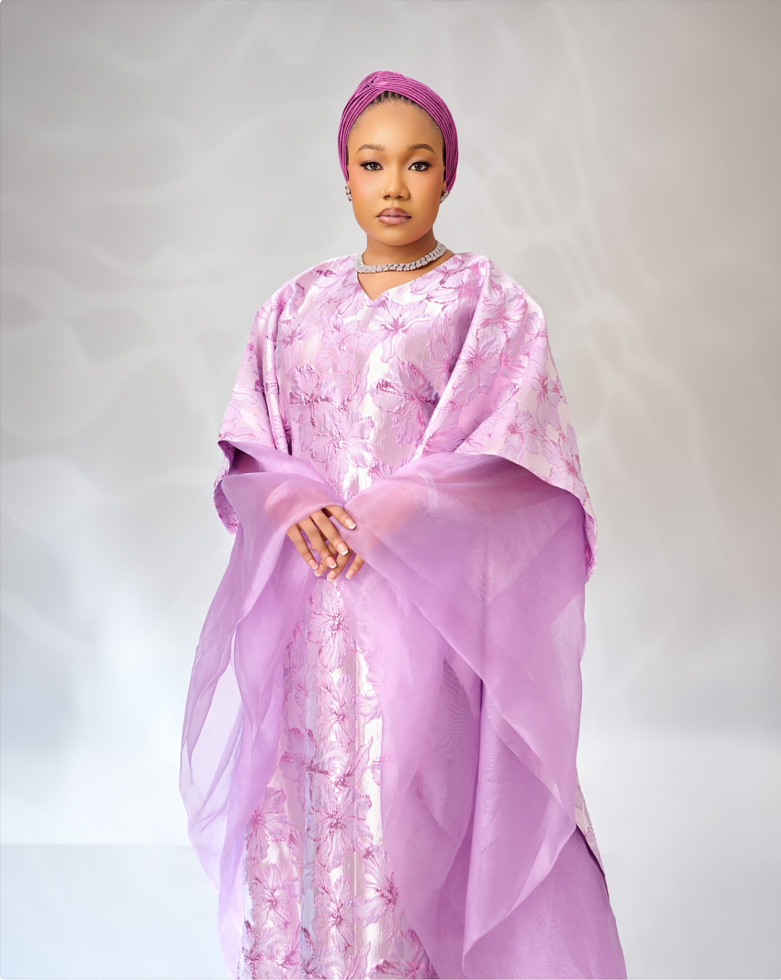 Brocade organza boubou, Lilac, angle 2