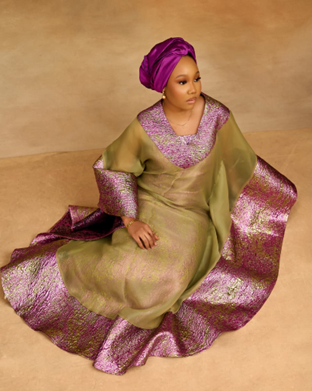 Didi Brocade Boubou in Onion & Olive, Onion & Olive, angle 2
