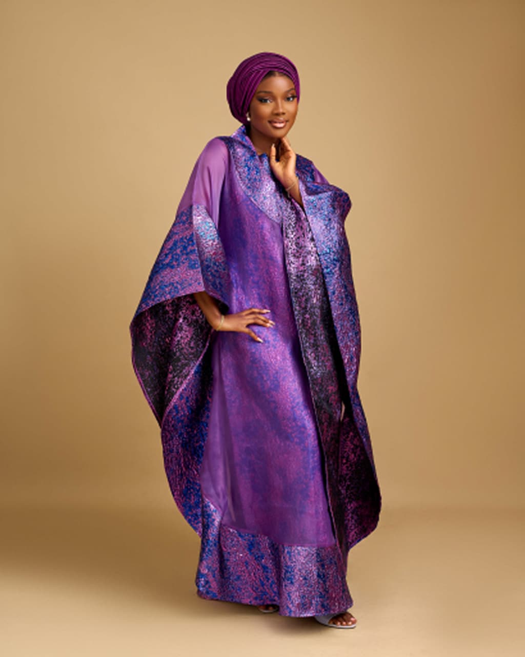 Didi Brocade Boubou in Purple, Purple, angle 2