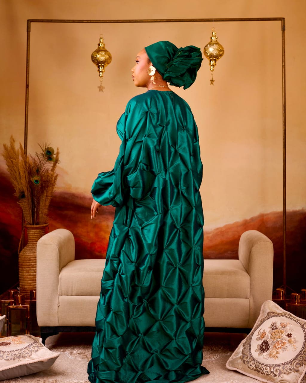 Green Zain Boubou in Green, Emerald Green, angle 2