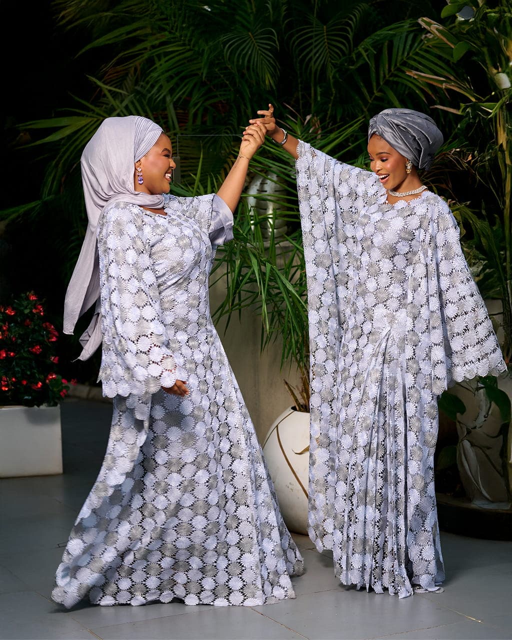 Lace Boubou Dress, Silver Grey, angle 3