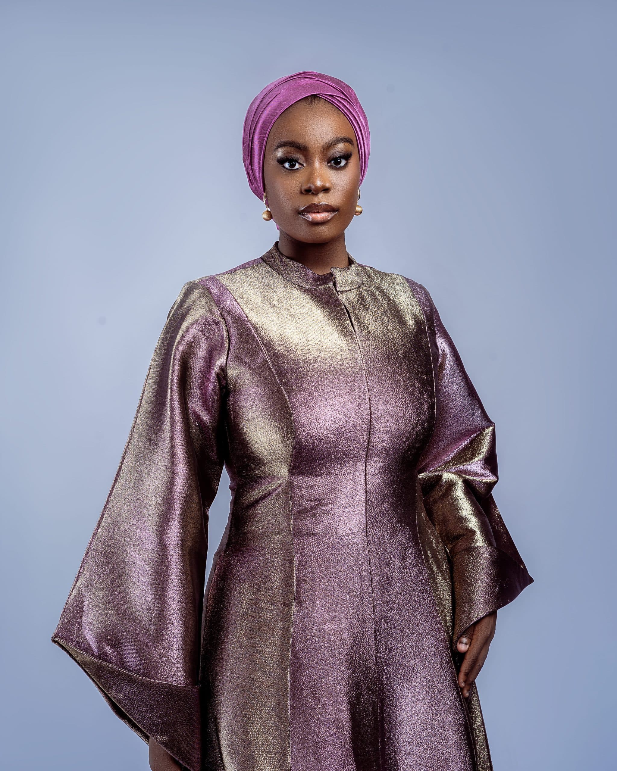 Metallic Two toned Kaftan, Purple, White & Blue, angle 3