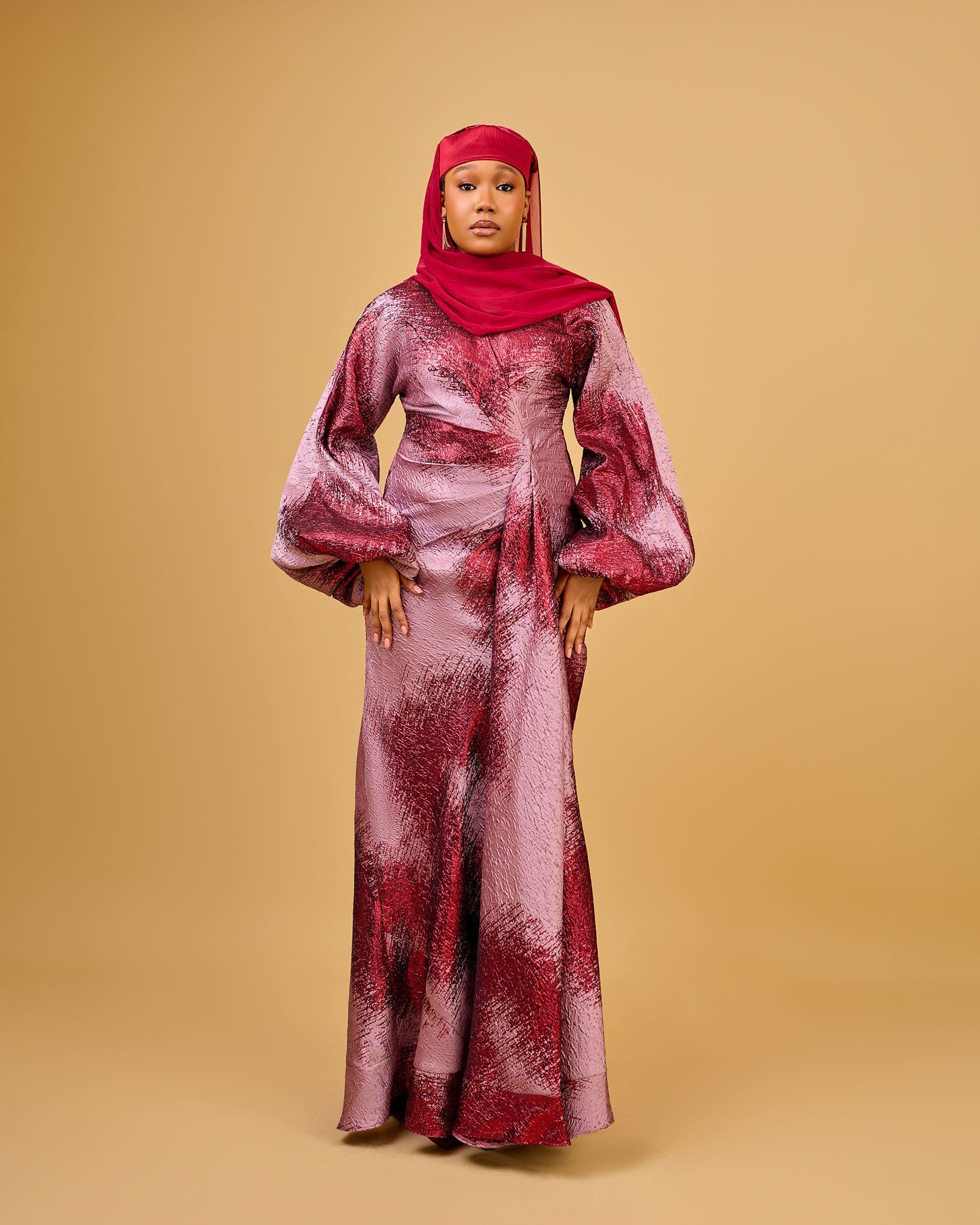 Mimi Drape Brocade Dress, Rosewood, angle 4