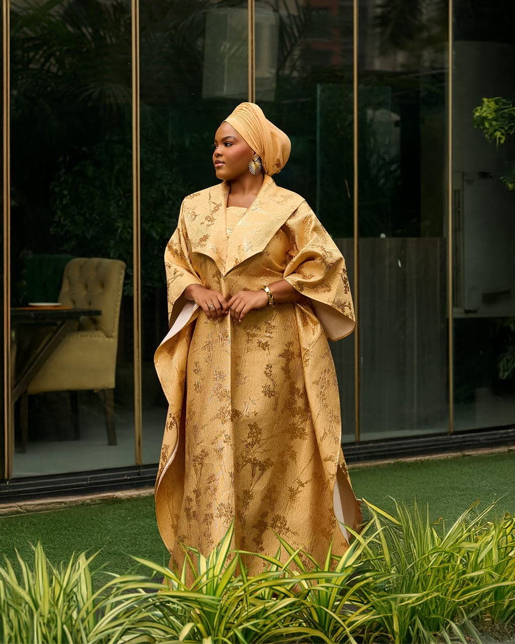 Nima Gold Brocade Boubou, Gold, angle 2