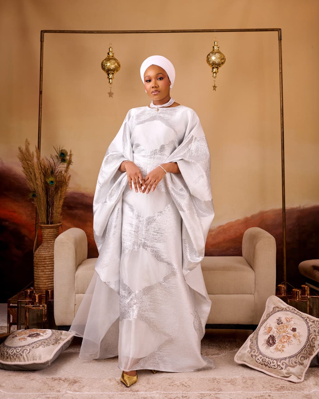 Nuur White Boubou Dress, White, angle 4