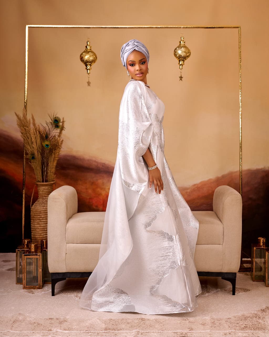 Nuur White Boubou Dress, White, angle 3