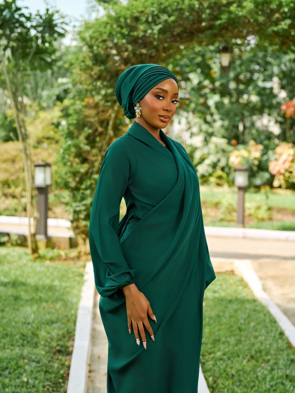 The Drape dress, White & Green, angle 4