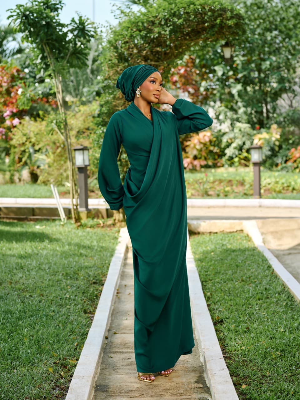 The Drape dress, White & Green, angle 3