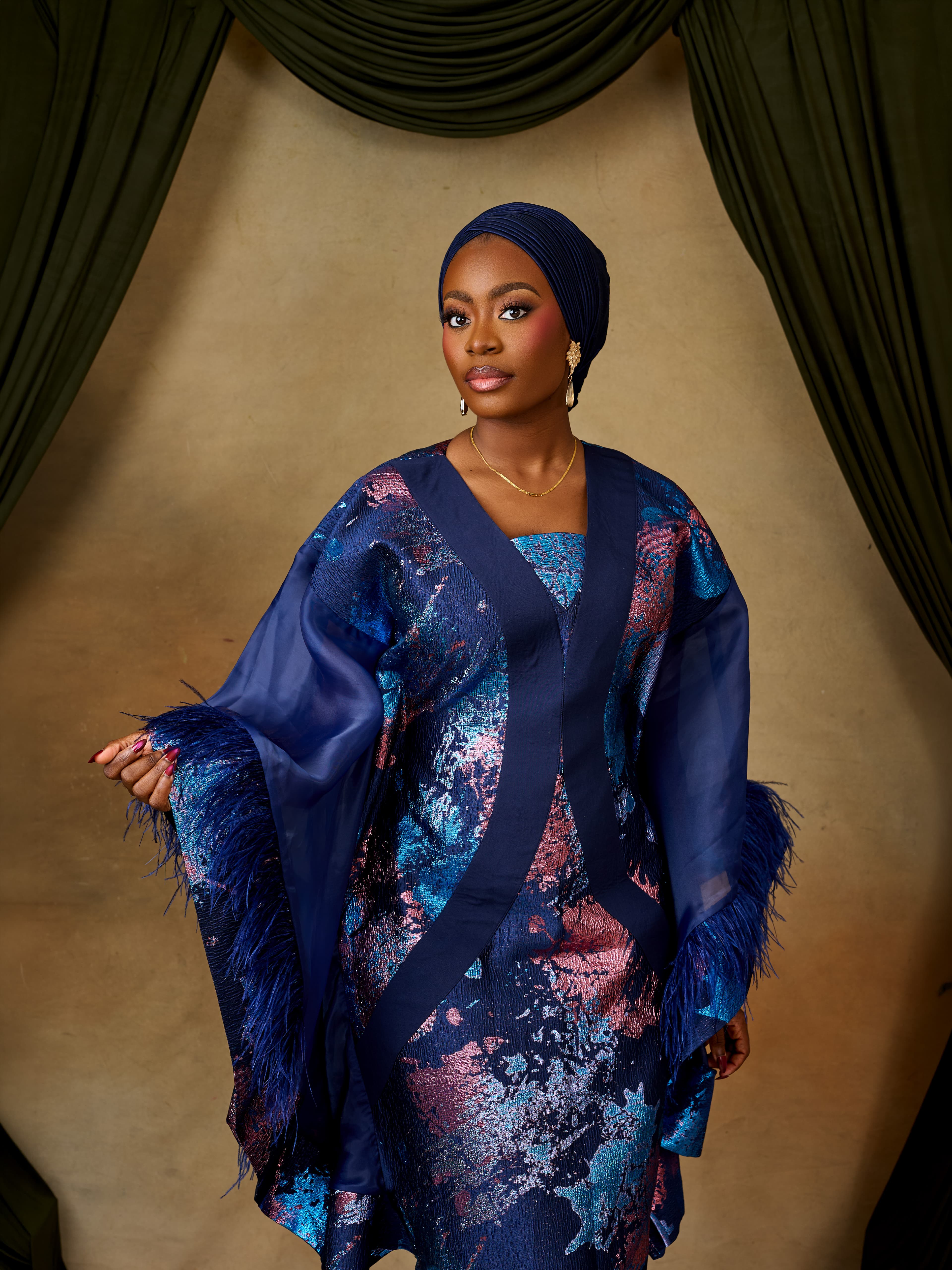 The Idara Bubu Dress, Navy, angle 3